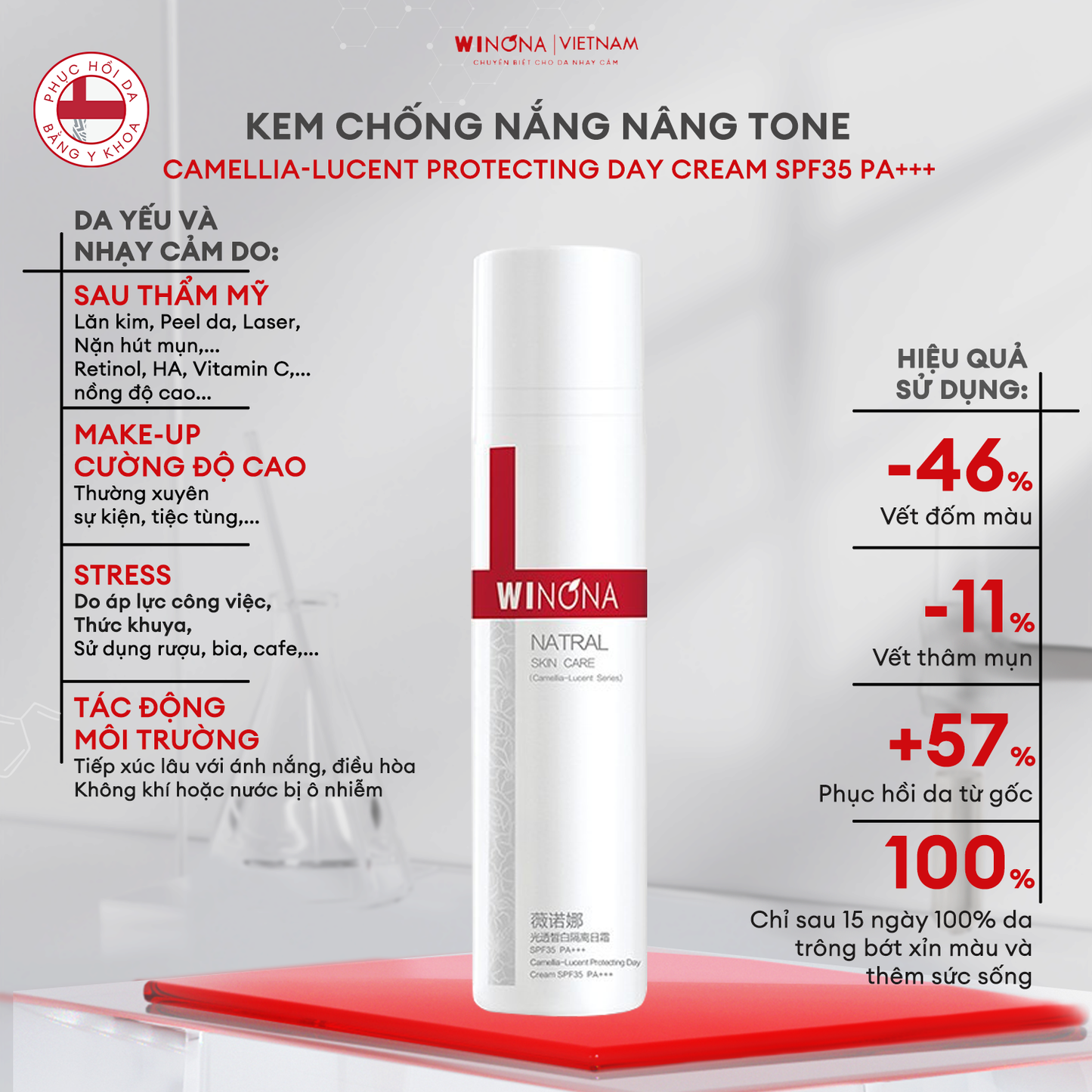 Kem Chống Nắng Nâng Tone SPF35+++ Winona